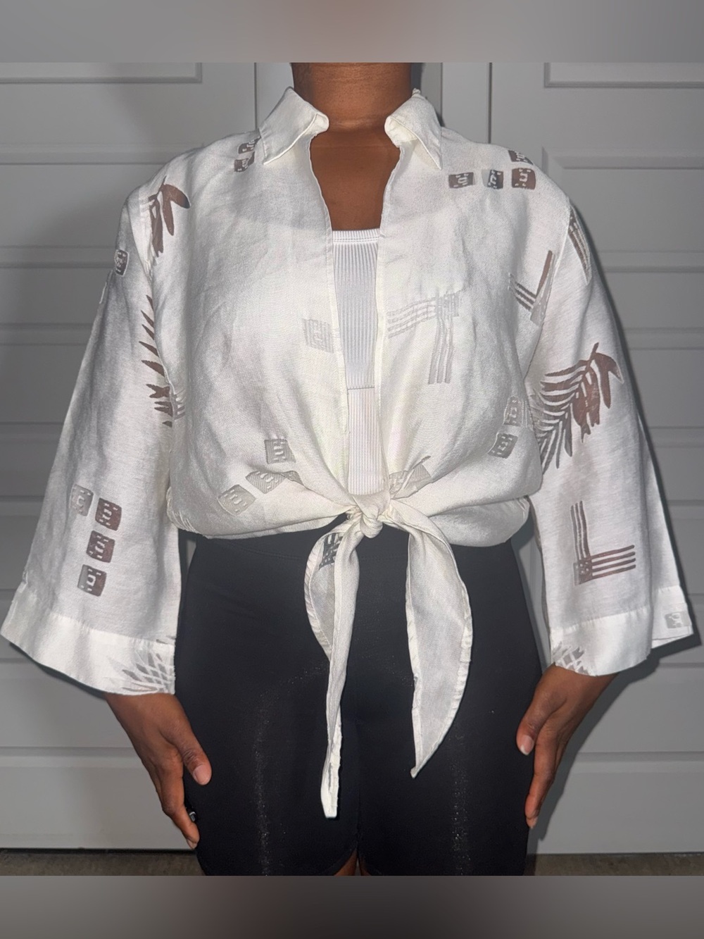 Banana Bay White Burnout Palm Print Blouse